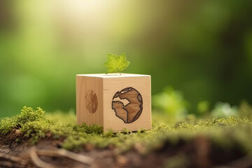 Ecology concept wooden block of the world. Environmental Protection - Generative AI