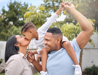 Theres never a dull moment when were all together. Shot of a beautiful family having fun with their daughter in their backyard at home.