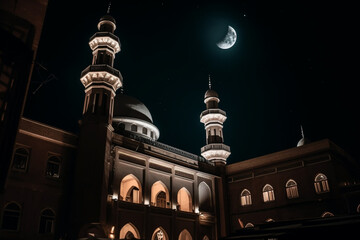 mosque and star moon ornament. Generative AI