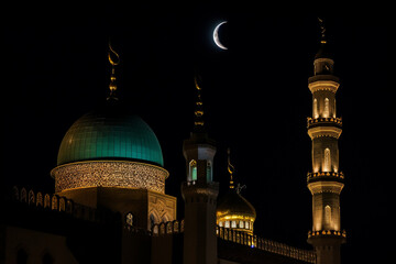mosque and star moon ornament. Generative AI