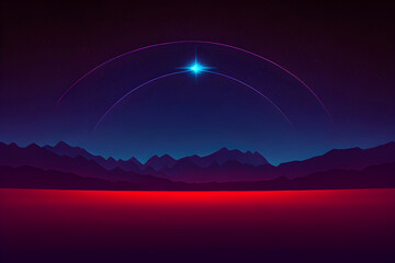 minimalistic dark night landscape with mountains before dawn, night mountains and sky with space for content, Generative AI