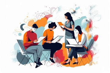 Writers consulting team minimal illustration. White background. Generative AI