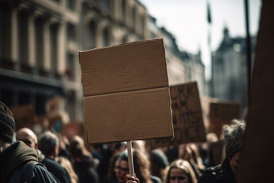 Sign board in blank during protest for climate change. Generative AI