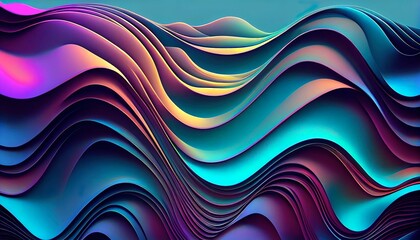 Hypnotic Iridescent Waves: Serene 3D Abstract Wallpaper with Tranquil, Flowing Motion & Soothing Gradients - Calming Background. Generative AI.