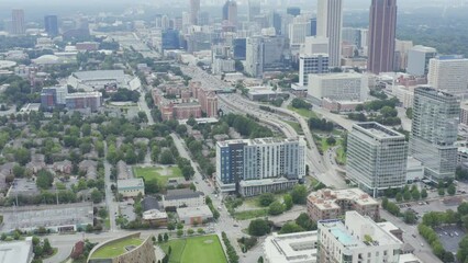Tilt up to reveal skyline of downtown Atlanta Georgia