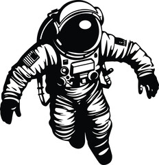 Fototapeta na wymiar Astronaut Floating In Space Logo Monochrome Design Style 