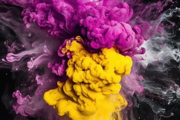Obraz premium vibrant swirl of purple and yellow ink mixing together. Generative AI