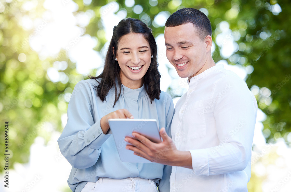 Aufkleber working out a better connection. shot of two businesspeople using a digital tablet together in the c