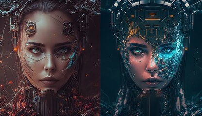 人間型のAIが並んでいるイラスト