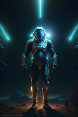 Fototapeta premium Illustration of astronaut on alien planet.