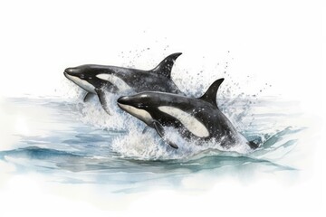 two playful dolphins leaping out of the ocean waves. Generative AI