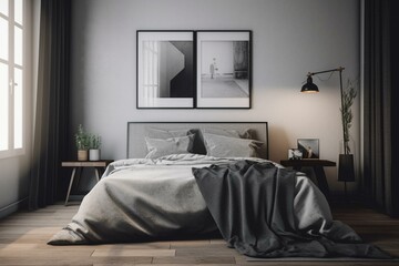 3d mockup in cozy minimalist bedroom, digital art. Generative AI