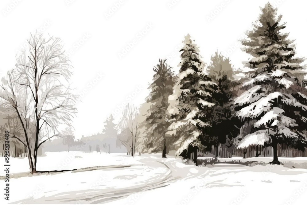 Canvas Prints Winter Wonderland with snow-covered trees and mountains in the background. Generative AI