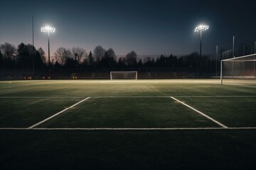 Fototapeta na wymiar Wide view of soccer field sidelines. Generative AI