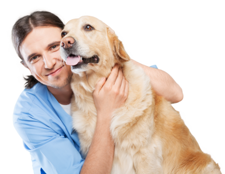 Happy young couple holding their dog