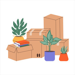 Cardboards stack vector flat illustration. Moving concept. Pile of packages for movin.