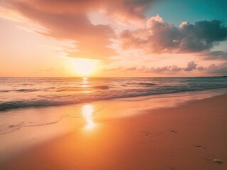 Fototapeta na wymiar Panoramic beach landscape at sunset in summer