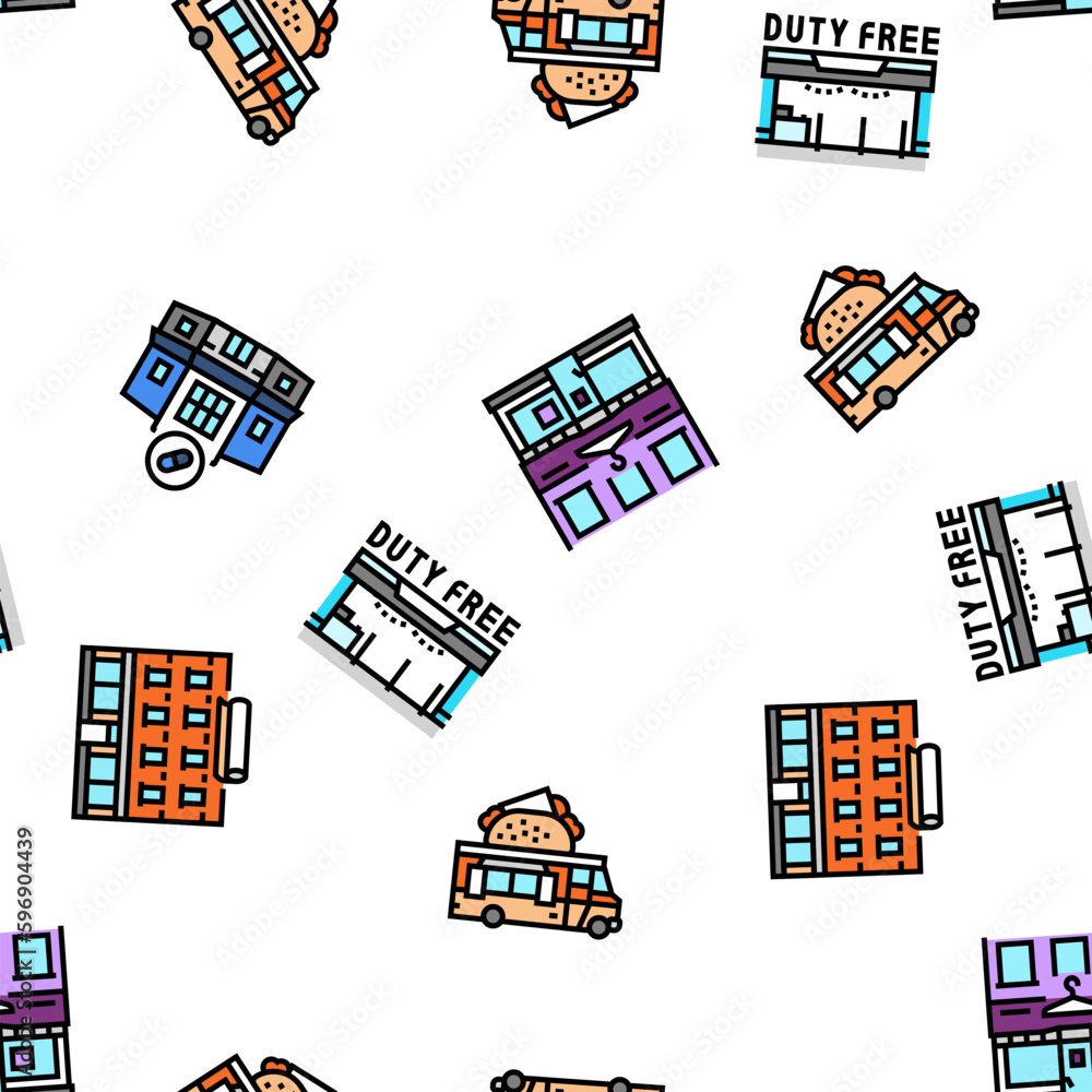 Poster store shop retail web cart vector seamless pattern