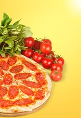 Tasty fresh pizza with salami, Italian food