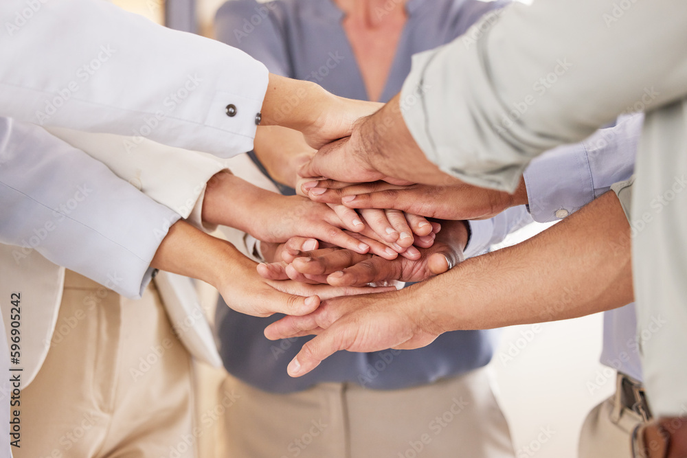 Poster we can only achieve big results if we all stand together. closeup shot of a group of unrecognisable 