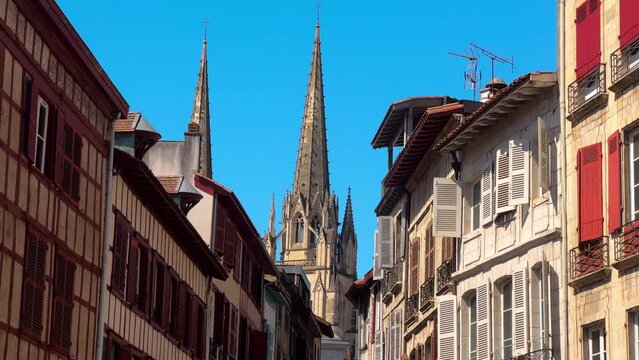 Old buildings in Bayonne town, Aquitaine, France. High quality 4k footage
