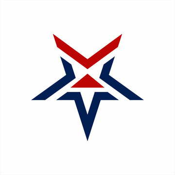 Pentagram star logo design with down arrow and triangle.