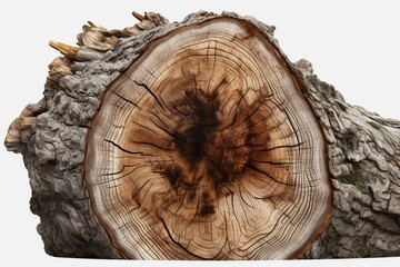 An illustration of a tree trunk on a white background with a clipping path. Generative AI