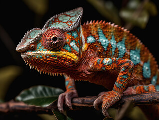 Obraz premium Colorful chameleon head created with Generative AI Technology