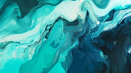 Teal and Greeen swirled abstract art. background. ocean.  Generative Ai