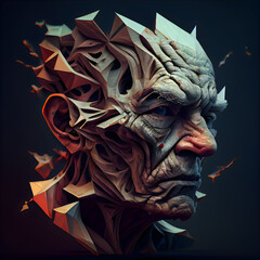 3d rendering of a monster head in a low poly style.