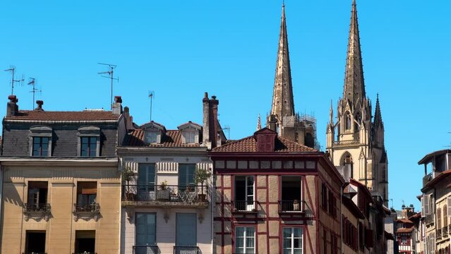 Old buildings in Bayonne town, Aquitaine, France. High quality 4k footage