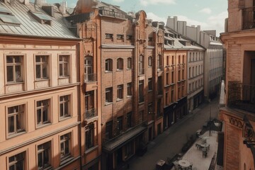 A scenic vista of the historic district in the urban center. Generative AI