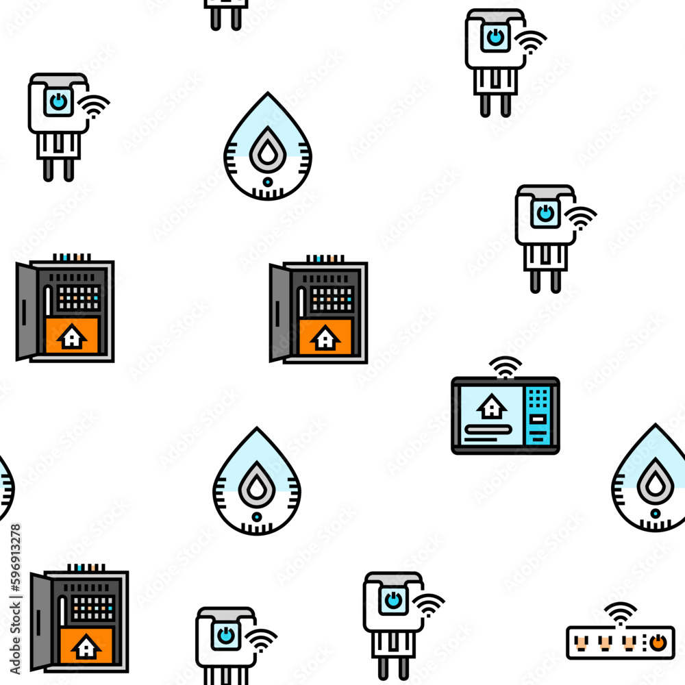 Poster home smart technology control vector seamless pattern