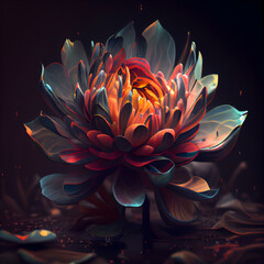 Naklejka na ściany i meble Beautiful lotus flower on a dark background. 3d illustration