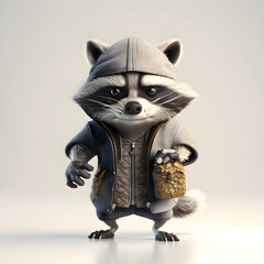 Funny raccoon with a beer in his hand, 3d illustration - obrazy, fototapety, plakaty