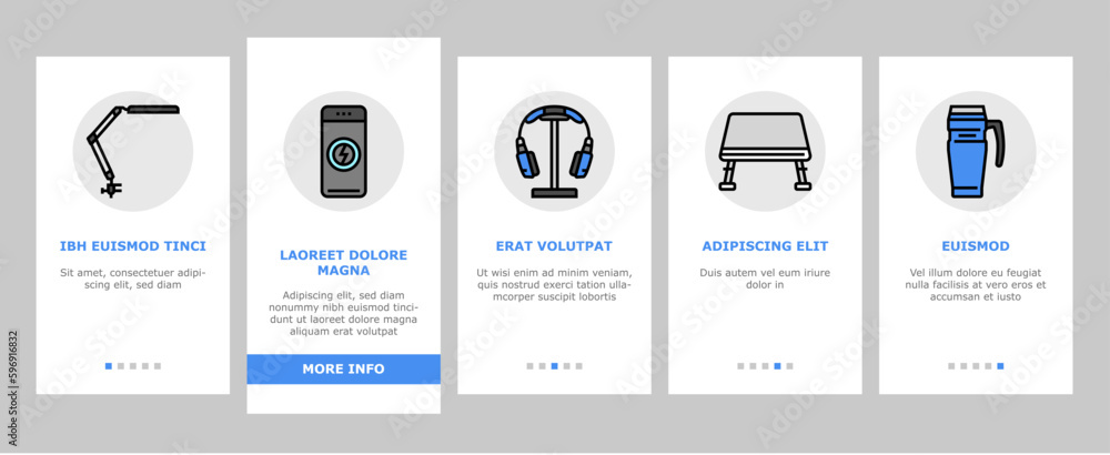Poster office gadget computer business onboarding icons set vector