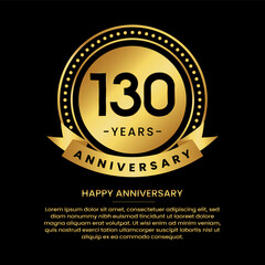 130 years anniversary banner with luxurious golden circles and halftone on a black background and replaceable text speech