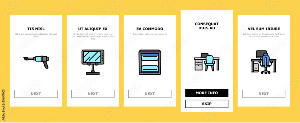 Poster office gadget computer business onboarding icons set vector