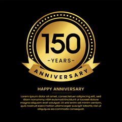 150 years anniversary banner with luxurious golden circles and halftone on a black background and replaceable text speech