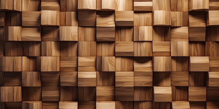 3d Wooden pattern Panel, With Wooden Background For Wall, 3d illustration. Abstract low poly background. Polygonal shapes background, geometric shape with wood texture by AI Generative