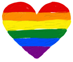 Rainbow flag oil brush paint in heart shape.LGBT  Pride month watercolor texture concept. vector