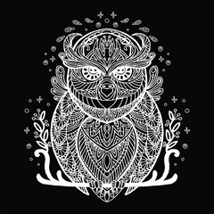 Vector tangle coloring ornate owl vector illustration