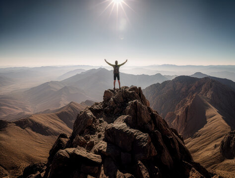 Man reaching the top of success