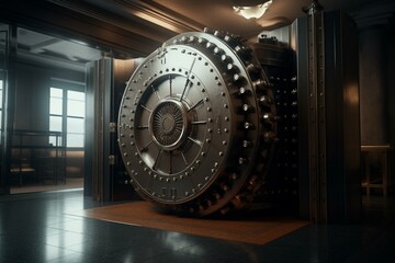 Rendering of bank's vault door. Generative AI