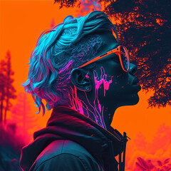 a colorful portrait of a boy in a bright and colorful syle design illustration Created with generative AI tools