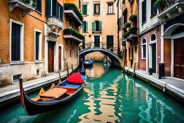 Fototapeta na wymiar Venice and gondolas, Italy - Created with Generative AI Technology