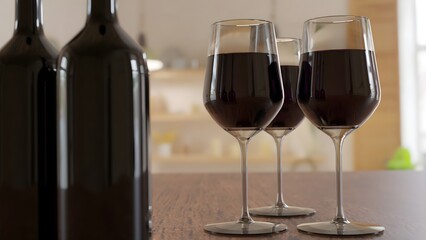 ワイングラスとボトル