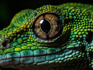 A close-up of a green Madagascar lizard head