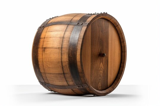 A white-background wooden barrel with clipping path. 3D rendering. Generative AI