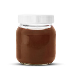 Jar of tasty chocolate paste isolated on white